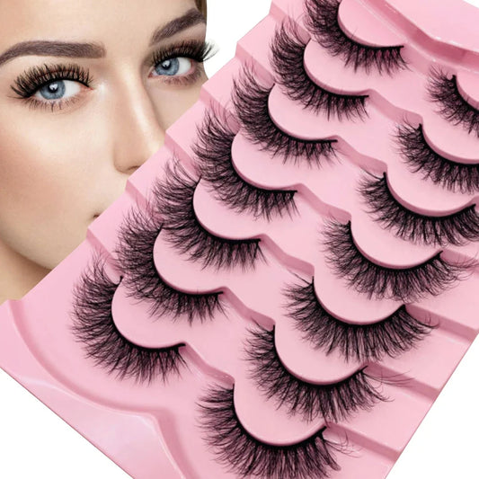 7 Pairs Fluffy 3D Faux Mink Lashes – Vegan, Lightweight & Reusable Lash Strips