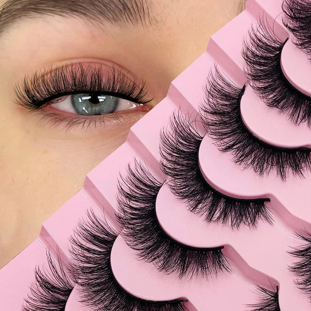 7 Pairs Fluffy 3D Faux Mink Lashes – Vegan, Lightweight & Reusable Lash Strips