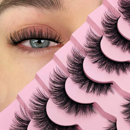 7 Pairs Fluffy 3D Faux Mink Lashes – Vegan, Lightweight & Reusable Lash Strips