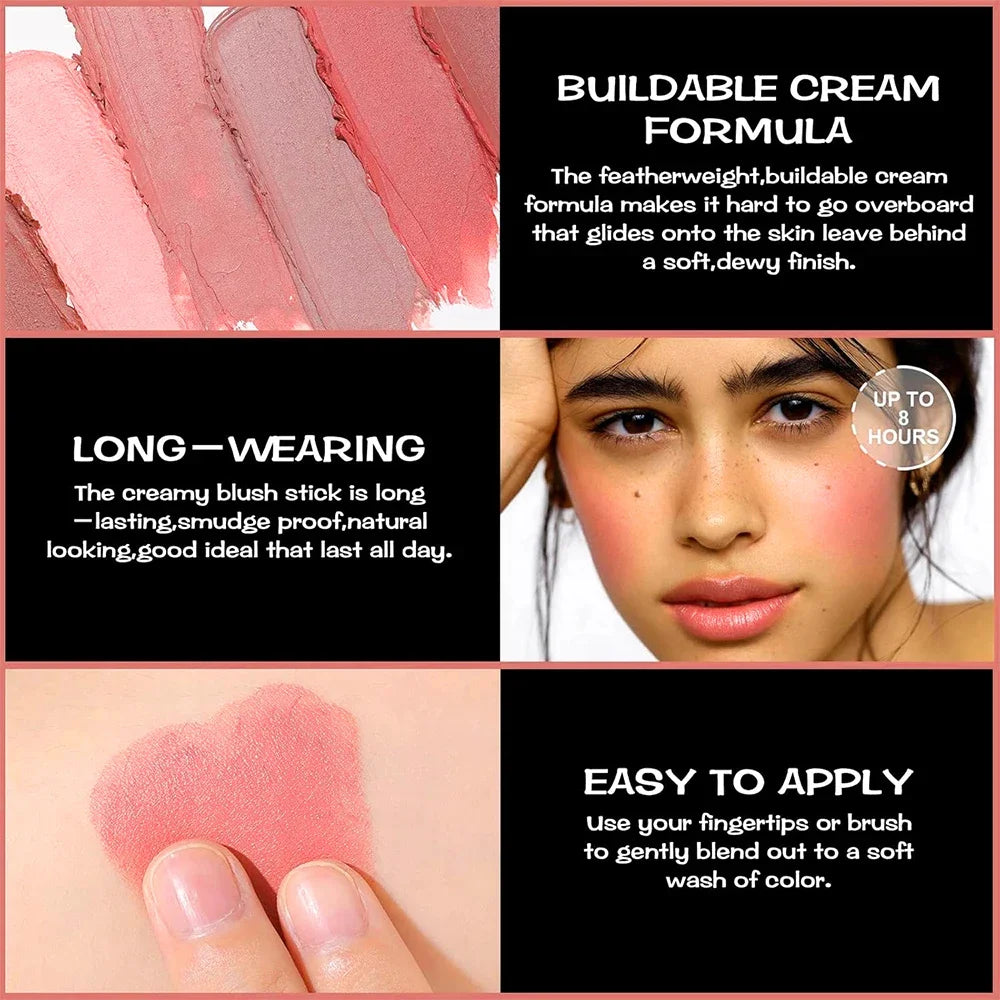 Cream Blush Stick – Natural Matte Lip & Cheek Tint | Lightweight Dewy Finish Makeup Stick
