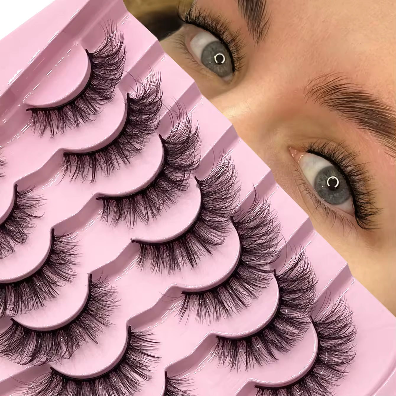7 Pairs Fluffy 3D Faux Mink Lashes – Vegan, Lightweight & Reusable Lash Strips
