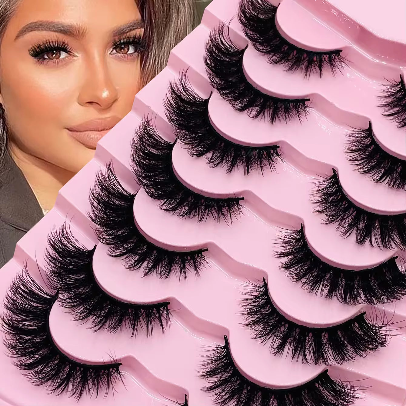 7 Pairs Fluffy 3D Faux Mink Lashes – Vegan, Lightweight & Reusable Lash Strips